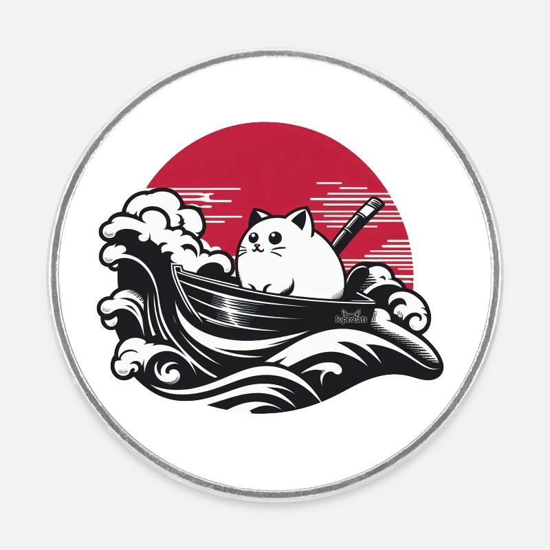 Chat marin - Magnet rond - blanc