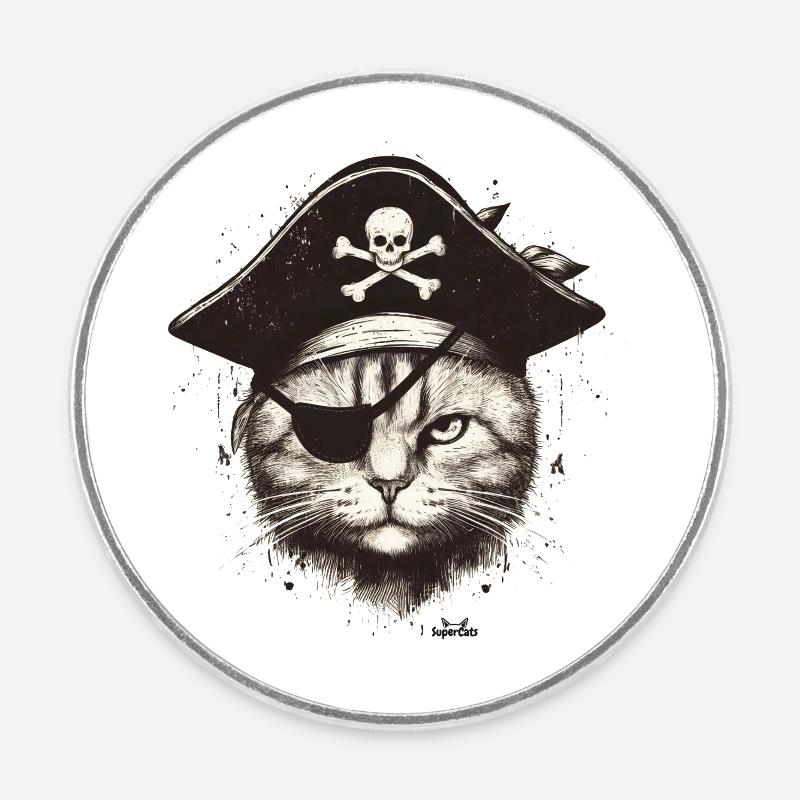 Pirate Cat 3 - Magnet rond - blanc