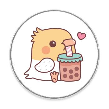 Un perroquet calopsitte mignon aime boire du thé à bulles - Magnet rond - blanc - Devant