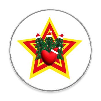 Herz mit Weihnachtsmütze und glücklichen Tannen. - Runder Kühlschrankmagnet - Weiß - Vorne