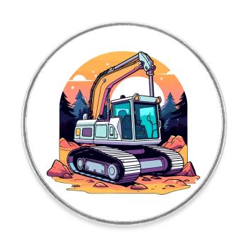 Dessin de chantier de construction d’excavatrice - Magnet rond - blanc - Devant
