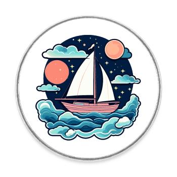 Illustration de voilier - Magnet rond - blanc - Devant