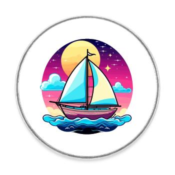 Illustration de voilier - Magnet rond - blanc - Devant