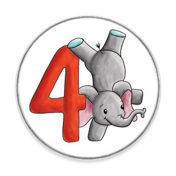 4e anniversaire éléphant - Magnet rond - blanc - Devant