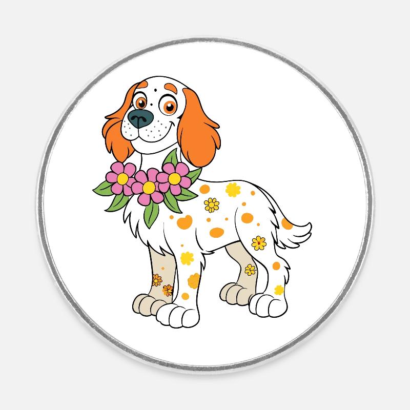 Chien setter anglais - Magnet rond - blanc