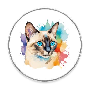 Siamkatze Wasserfarben - Runder Kühlschrankmagnet - Weiß - Vorne