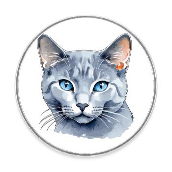 Chat bleu russe Aquarelle - Magnet rond - blanc - Devant