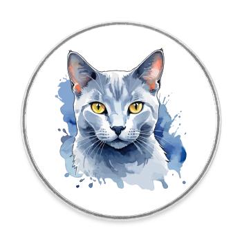 Chat bleu russe Aquarelle - Magnet rond - blanc - Devant
