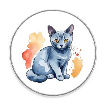 Chat bleu russe Aquarelle - Magnet rond - blanc - Devant