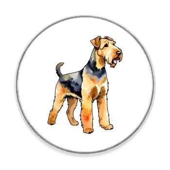 Airedale Terrier Aquarelle - Magnet rond - blanc - Devant