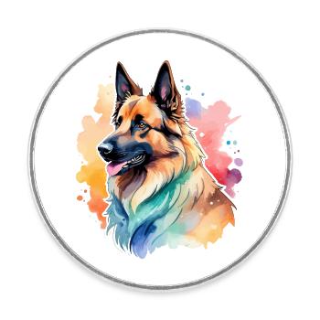 Belgian Shepherd Watercolor - Round  fridge magnet - white - Front