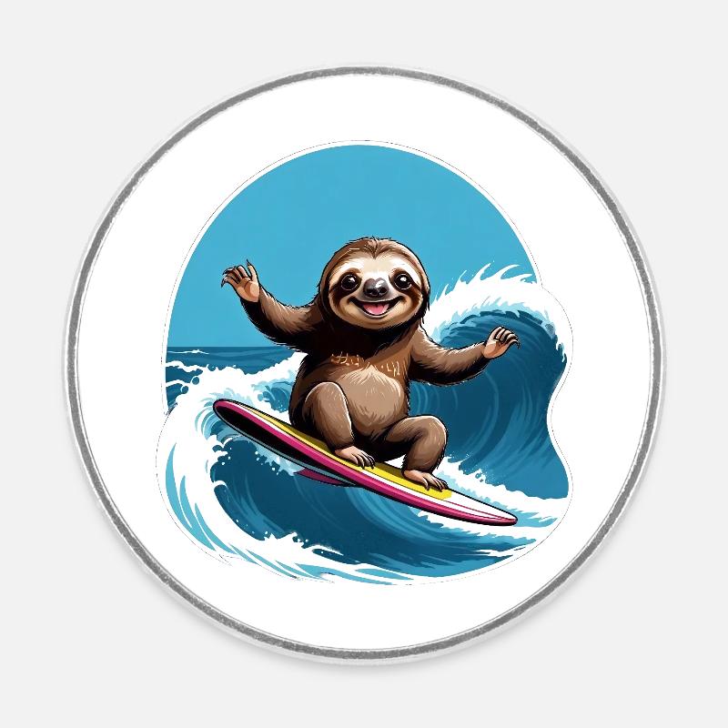 Faultier beim Surfen auf Hawaii - Runder Kühlschrankmagnet - Weiß