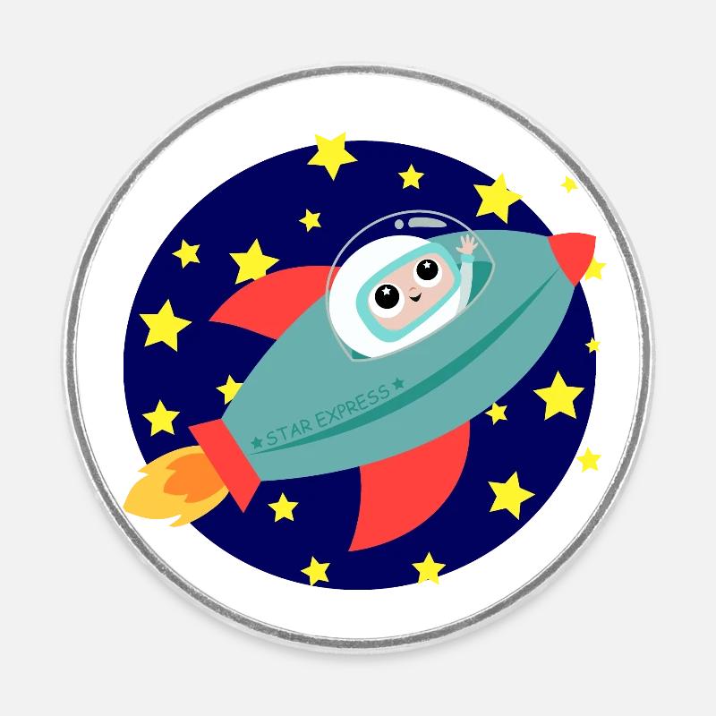 Fusée astronaute Univers - Magnet rond - blanc