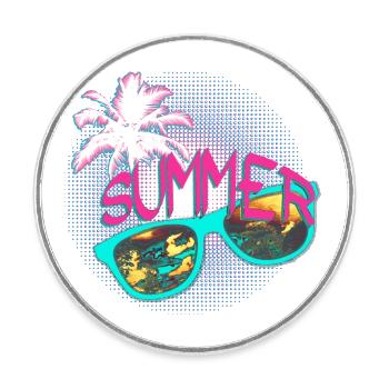 Sunglasses Palm Summer Party pink mint - Round  fridge magnet - white - Front