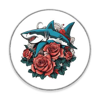 Requin - Magnet rond - blanc - Devant