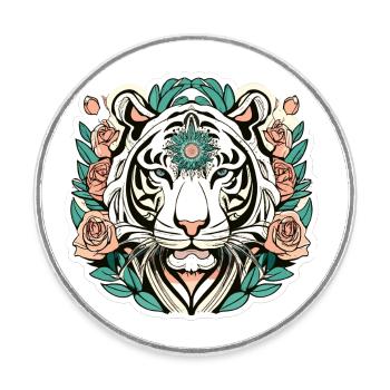 Tigre avec des fleurs de roses cadeau - Magnet rond - blanc - Devant