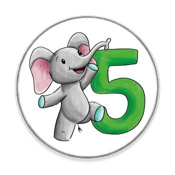 5e anniversaire éléphant - Magnet rond - blanc - Devant