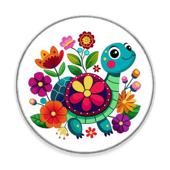 Petite tortue joyeuse - Magnet rond - blanc - Devant