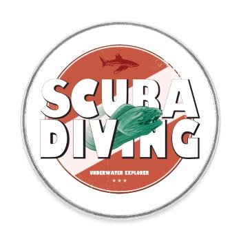 Scuba Diving Patch Logo with Moray Eel - Round  fridge magnet - white - Front