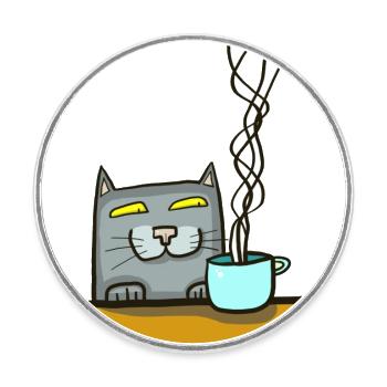 Katze mit Kaffee - Runder Kühlschrankmagnet - Weiß - Vorne