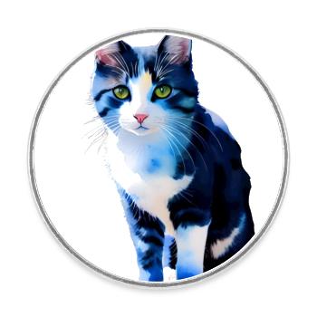 Kurzhaarige Hauskatze wartet auf Besitzer - Runder Kühlschrankmagnet - Weiß - Vorne