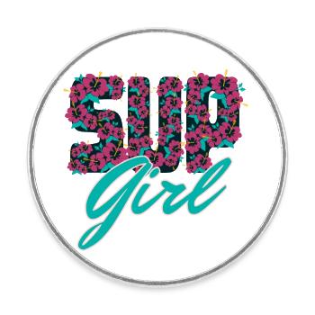 SUP Girl für Stand Up Paddle Mädchen und Frauen - Runder Kühlschrankmagnet - Weiß - Vorne