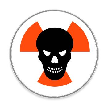 Crâne avec un mauvais œil devant des signes avant-coureurs de radiation - Magnet rond - blanc - Devant