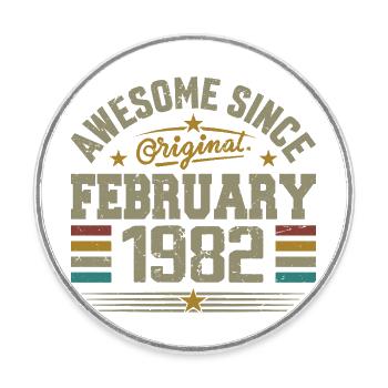 February 1982 43rd Anniversary Gift, February 1982 - Round  fridge magnet - white - Front