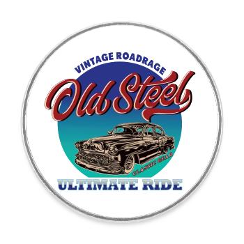Oldschool Rockabilly Car Vintage - Runder Kühlschrankmagnet - Weiß - Vorne