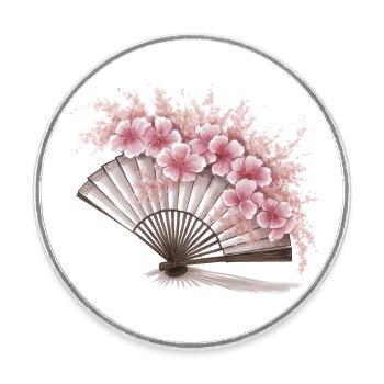 Geblümter japanischer Fächer - Runder Kühlschrankmagnet - Weiß - Vorne