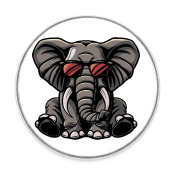 Elefant Cool Tier - Runder Kühlschrankmagnet - Weiß - Vorne