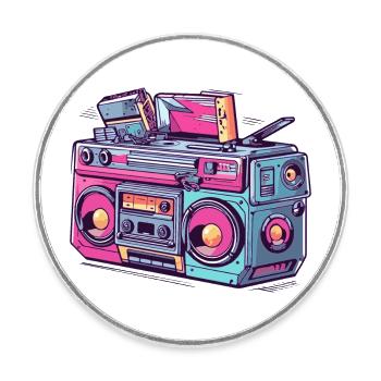 Retro Radio Kassette Vintage - Runder Kühlschrankmagnet - Weiß - Vorne