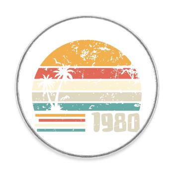 1980 Birthday Gift - Made in 1980 Retro 1980s - Round  fridge magnet - white - Front