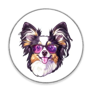 Kontinentaler Zwergspaniel Papillon - Runder Kühlschrankmagnet - Weiß - Vorne