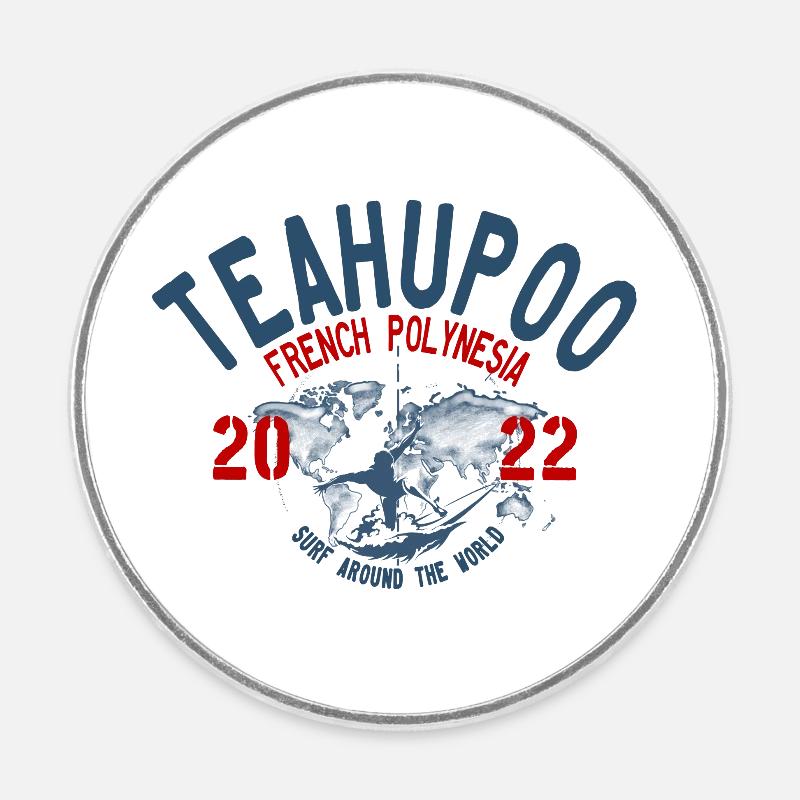 Surf around the world Teahupoo blc - Magnet rond - blanc