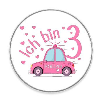 Polizeiauto Ich bin 3 Geburtstag Rosa - Runder Kühlschrankmagnet - Weiß - Vorne