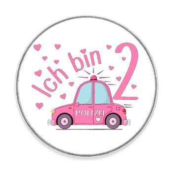 Polizeiauto Ich bin 2 Geburtstag Rosa - Runder Kühlschrankmagnet - Weiß - Vorne