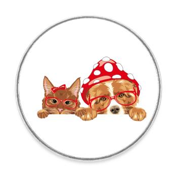 Lustige Ingwerkatze und Border Collie Hund - Runder Kühlschrankmagnet - Weiß - Vorne