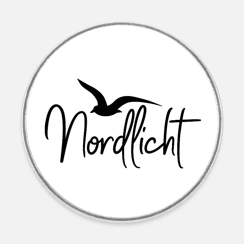 Nordlicht mit Möwe - Runder Kühlschrankmagnet - Weiß