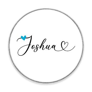 Joshua Last name First name Calligraphy heart - Round  fridge magnet - white - Front