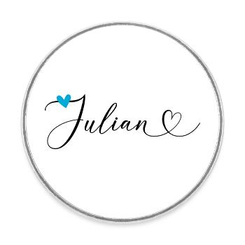 Julian Last name First name Calligraphy heart - Round  fridge magnet - white - Front