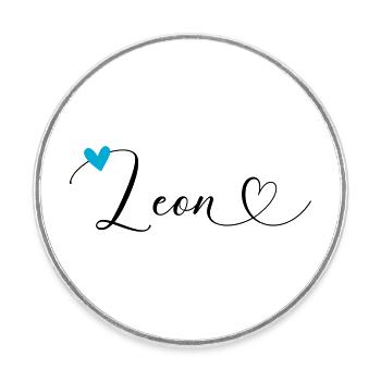 Leon Nom Prénom Calligraphie Coeur - Magnet rond - blanc - Devant