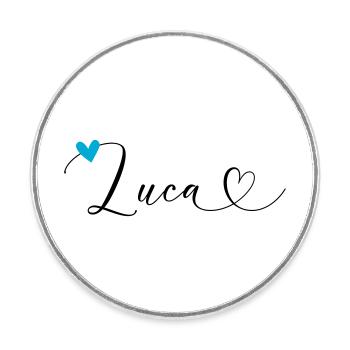 Luca Nom Prénom Calligraphie Coeur - Magnet rond - blanc - Devant