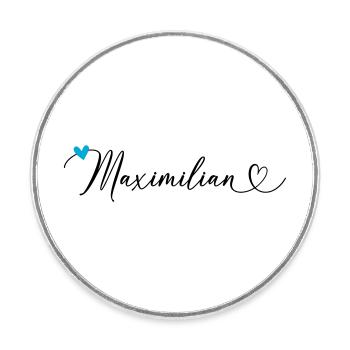 Maximilian Last name First name Calligraphy heart - Round  fridge magnet - white - Front
