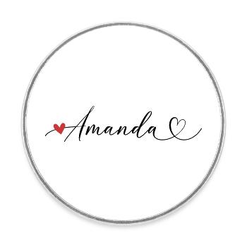 Amanda Nom Prénom Calligraphie coeur - Magnet rond - blanc - Devant