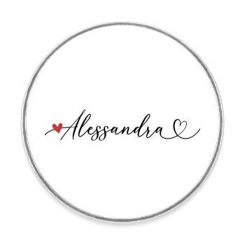 Alessandra Nom Prénom Calligraphie coeur - Magnet rond - blanc - Devant