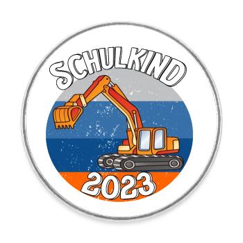 Bagger Schulkind 2023 - Runder Kühlschrankmagnet - Weiß - Vorne