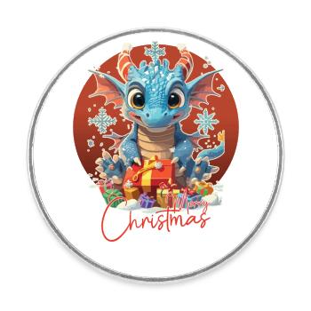 Frohe Weihnachten - Blauer Drache - Geschenk - Runder Kühlschrankmagnet - Weiß - Vorne