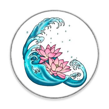 Fleur de lotus tatouage nénuphars - Magnet rond - blanc - Devant