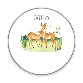 Forest Animal Deer Flowers Name Milo - Round  fridge magnet - white - Front